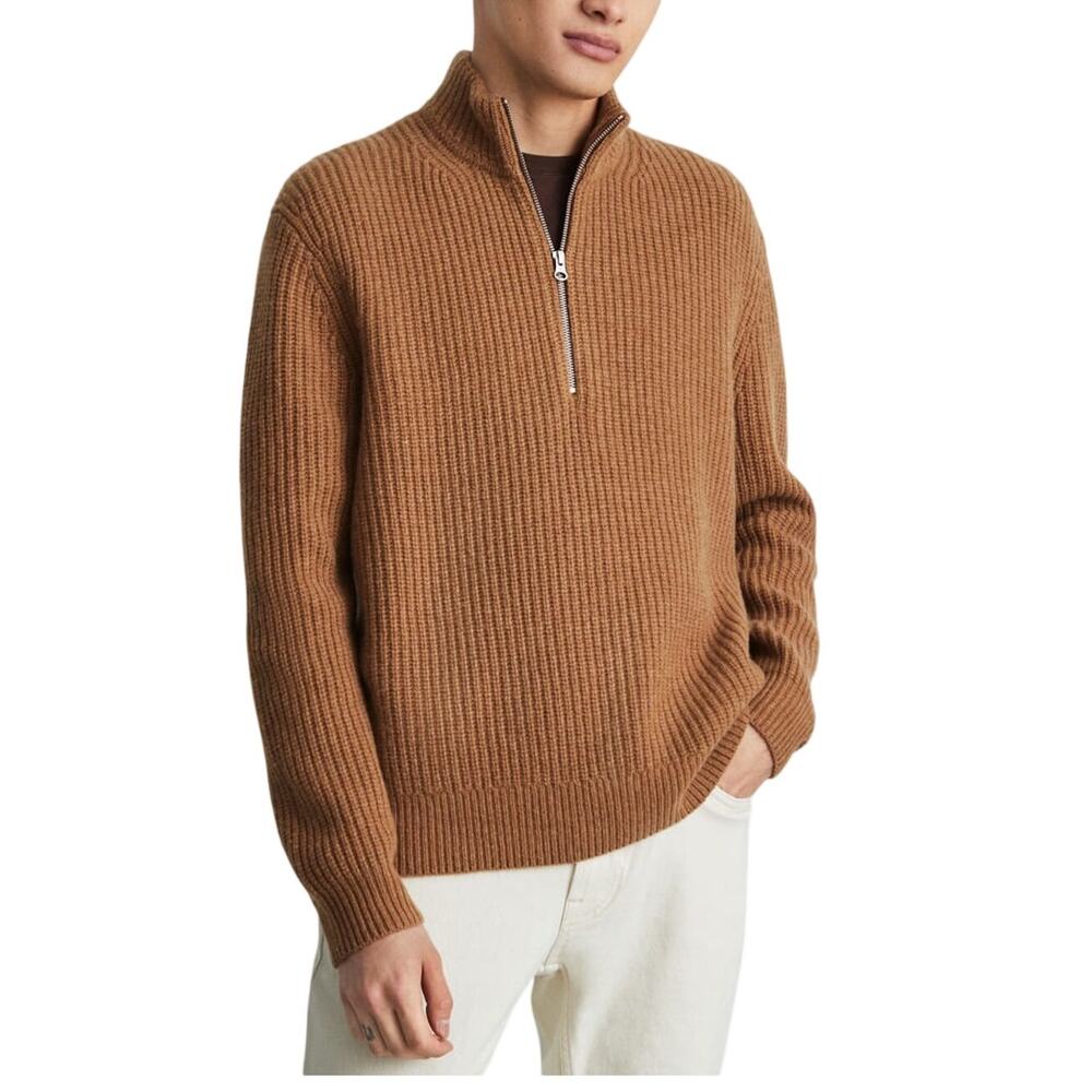 Everlane Felted Deep Camel Merino Half Zip Sweater Size M